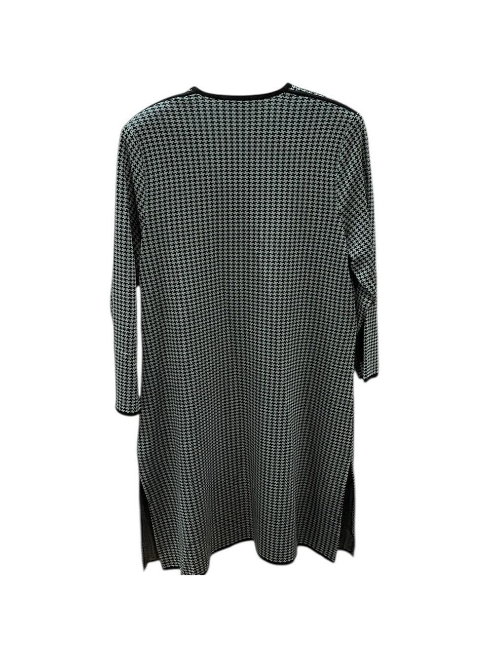 Misook Long Open Front Houndstooth Knit Cardigan Sweater Duster SZ XL Grey Black - Picture 3 of 9
